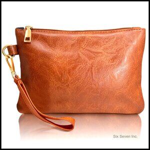 PU Leather Wristlet Clutch Purse Elegant Minimal Chic Everyday Handbag Zipper
